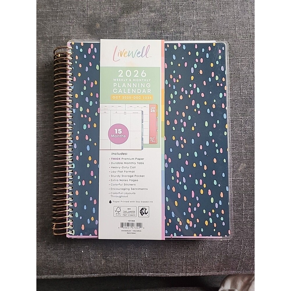 LiveWell Weekly/Monthly Planner Medium 2026 7x9" 15-Month 157364